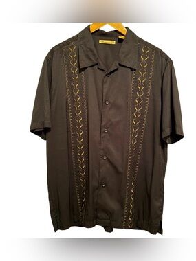 GUC THE HAVANERA CO BLACK SHORT SLEEVE EMBROIDERED BUTTON DOWN SHIRT SIZE S